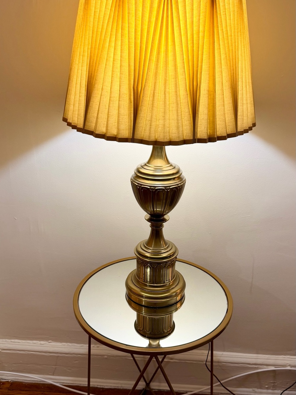Genuine Vintage Stiffel Brass Table Lamp with Original Pleated Shade